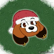 Drawing of Rustywolf14's OC, Luna the beagle dog. An icon featuring Luna's head wearing Santa's hat.