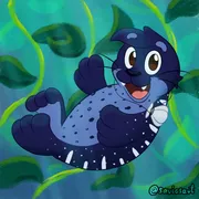 An icon of Meris' OC, Meris, as a seal swimming underwater, waving at you!